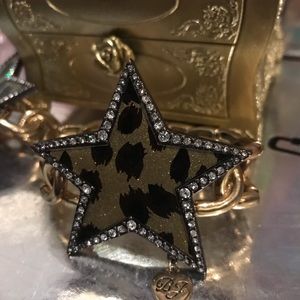 Rock star crystal rhinestone bracelet Betsey Johnson leopard vintage charm punk